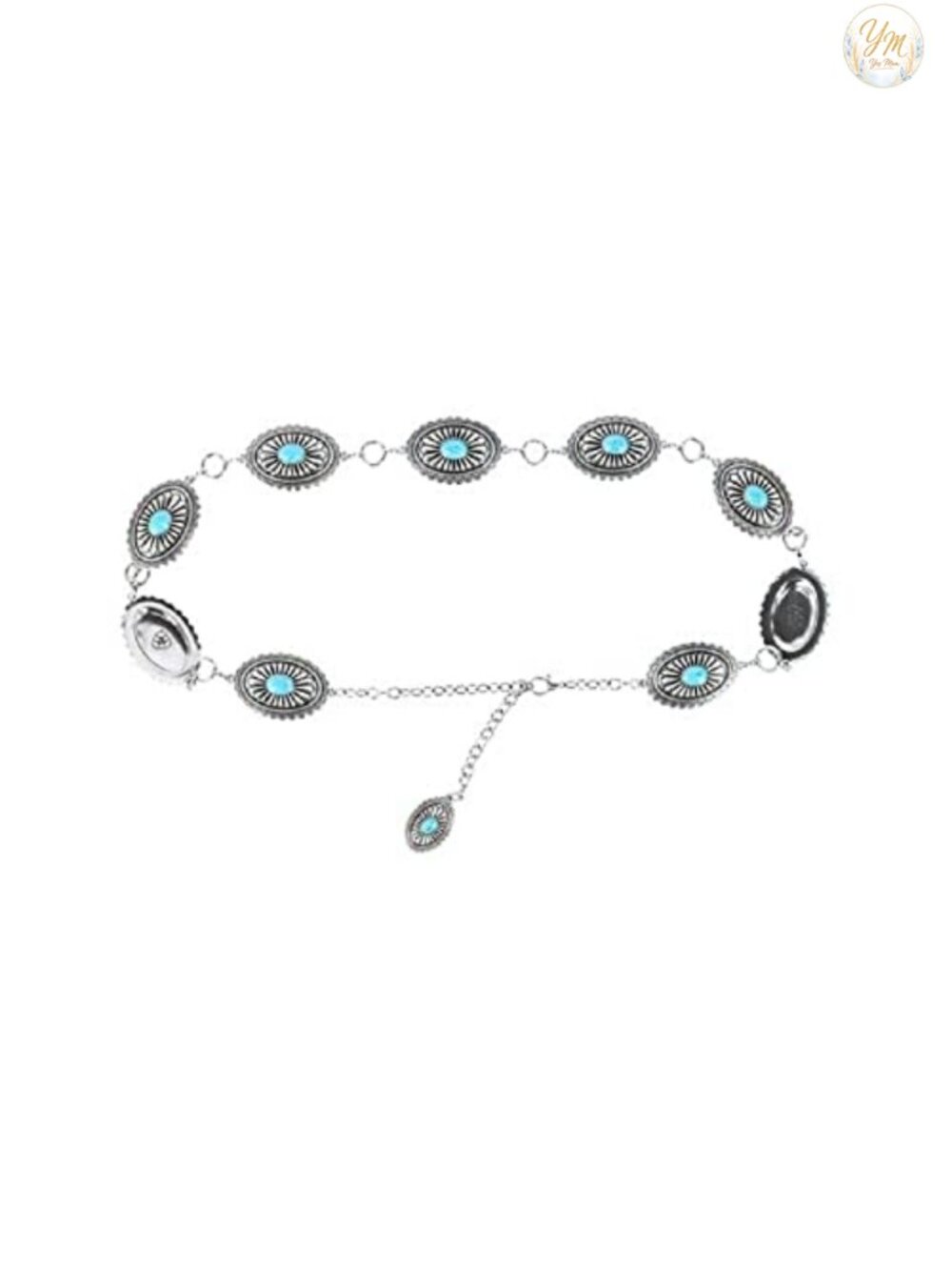 Western Concho Chain Belt with Turquoise Stones, Lobster Claw Closure